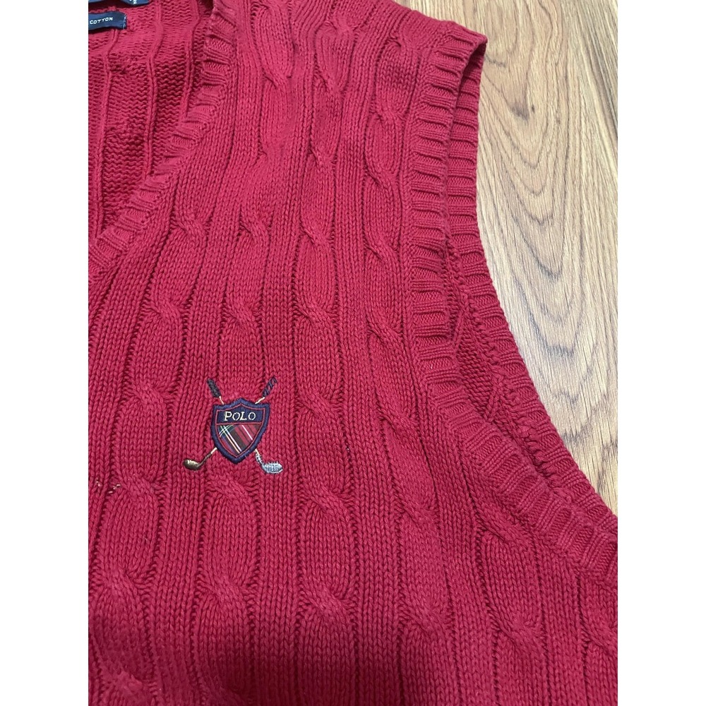 Polo Ralph Lauren Sweater Vest Mens XL Cable Knit Golf Crest V Neck - Picture 5 of 11